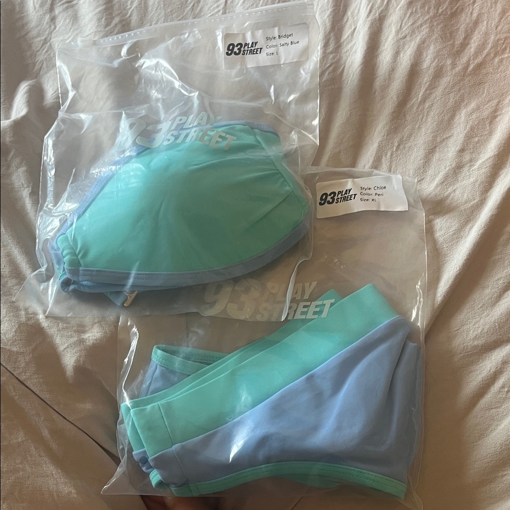 Women's Blue and Green Bikini Set